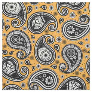 Paisley patroon geel zwart wit stof