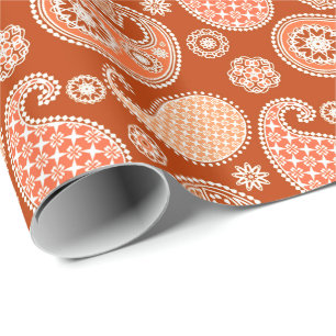 Paisley-patroon, Mandarijns-Oranje en wit Cadeaupapier