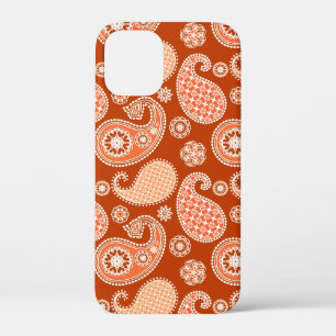 Paisley-patroon, Mandarijns-Oranje en wit iPhone 12 Mini Hoesje