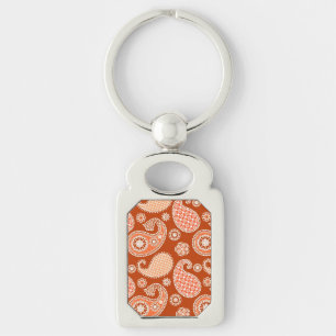 Paisley-patroon, Mandarijns-Oranje en wit Sleutelhanger