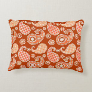 Paisley patroon, Mandarin Oranje en Wit Accent Kussen