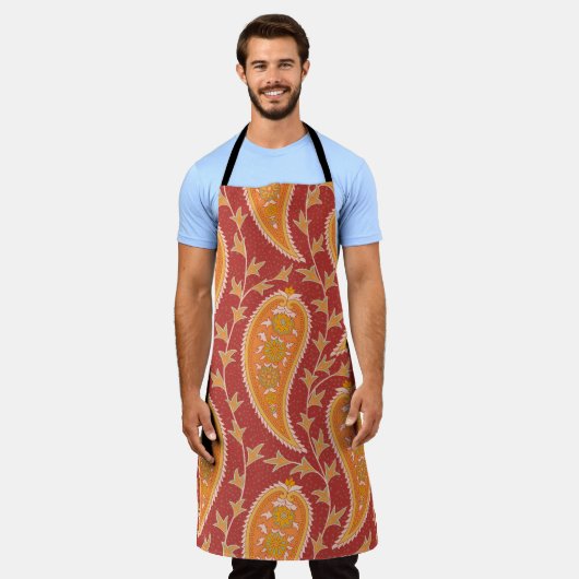 Paisley patroon. Turkse komkommer. Maroon-oranje c Schort (Gedragen)