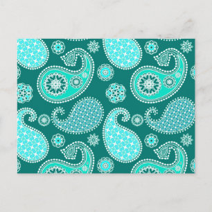 Paisley-patroon, Turquoise, Aqua en White Briefkaart
