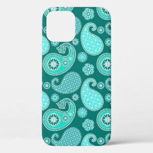 Paisley-patroon, Turquoise, Aqua en White iPhone 12 Hoesje