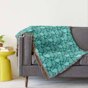 Paisley-patroon, Turquoise, Aqua en White Deken