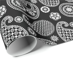 Paisley-patroon, zwart en wit cadeaupapier