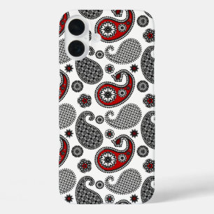 Paisley-patroon, zwart, wit en rood iPhone 16 plus hoesje