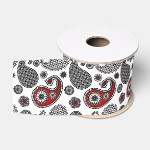 Paisley-patroon, zwart, wit en rood grosgrain lint