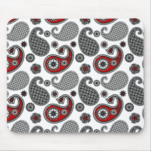Paisley-patroon, zwart, wit en rood muismat