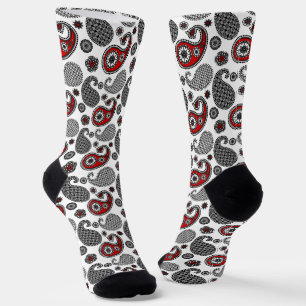 Paisley patroon, zwart, wit en rood sokken