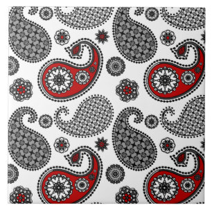 Paisley-patroon, zwart, wit en rood tegeltje