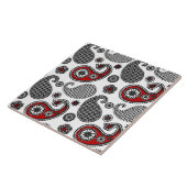 Paisley-patroon, zwart, wit en rood tegeltje (Zijkant)