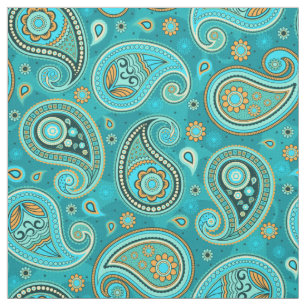 Paisley patroonblauw blauwgroen sinaasappel kleur stof