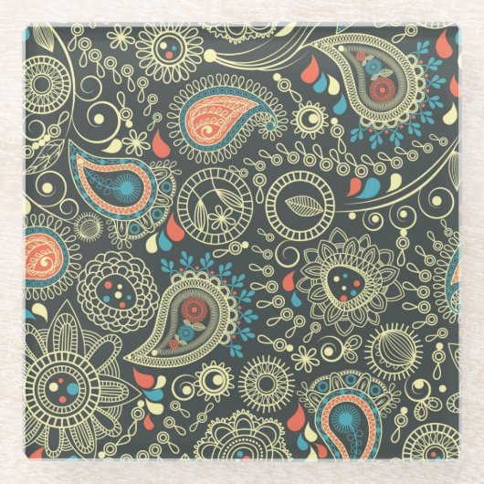 Paisley Pattern 3 Glazen Onderzetter (Voorkant)