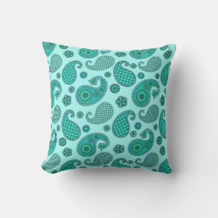 Paisley Pattern, Aqua en Turquoise Buitenkussen