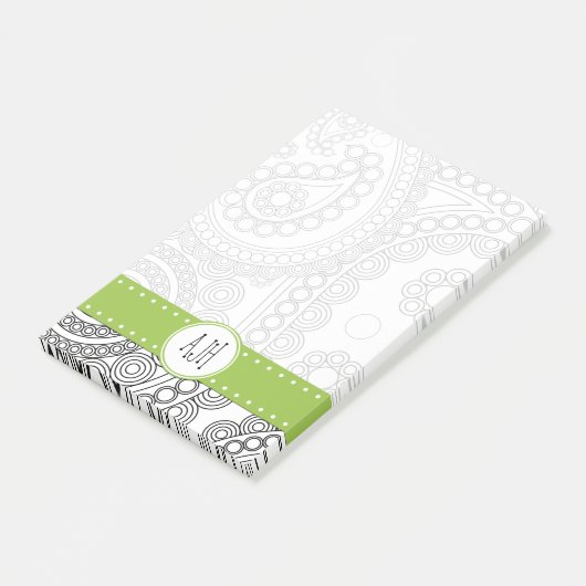 Paisley Pattern, Black and White, Monogram Post-it® Notes (Schuin)