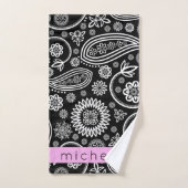 Paisley Pattern, Black and White, Your Name (Serviette à main)