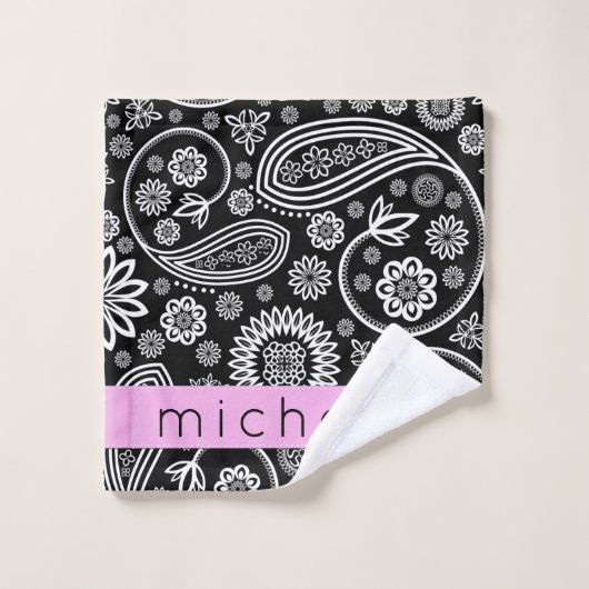 Paisley Pattern, Black and White, Your Name (Gant de toilette)