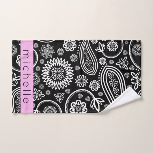 Paisley Pattern, Black and White, Your Name (Serviette à main)