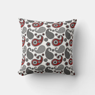 Paisley Pattern, Black, White en Red Kussen