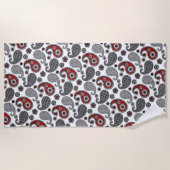 Paisley Pattern, Black, White en Red Strandlaken (Voorkant)