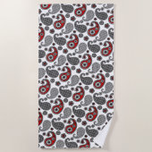 Paisley Pattern, Black, White en Red Strandlaken (Voorkant)