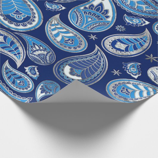 Paisley Pattern - Blue and Silver Cadeaupapier (Hoek)