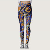 Paisley Pattern Blue Retro Leggings (Voorkant)