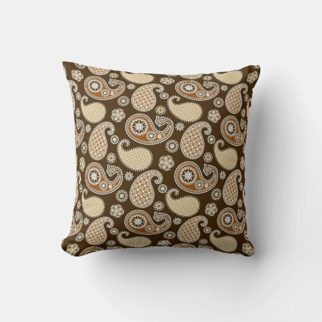 Paisley Pattern, Chocolate Brown en Tan Kussen (Voorkant)