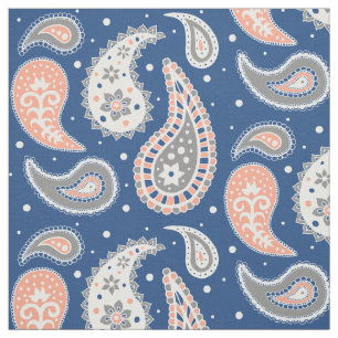 Paisley Pattern Coral Navy Blue Gray Stof