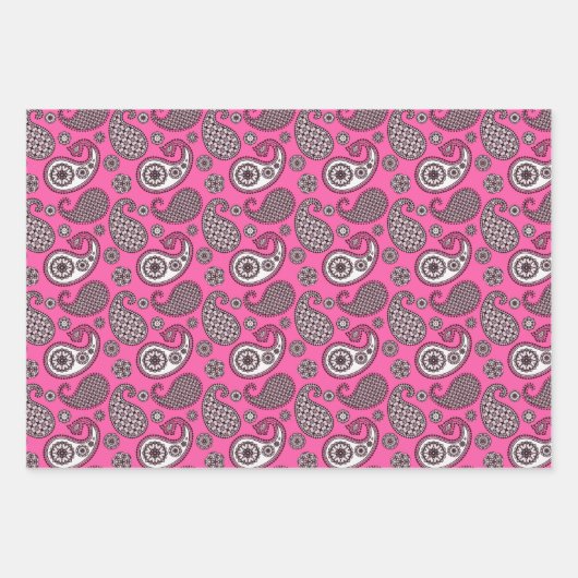 Paisley Pattern, Fuchsia Pink en Grey Inpakpapier Vel (Voorkant 2)