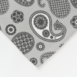 Paisley Pattern, Grey, Black and White Fleece Bl Deken