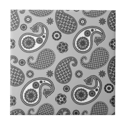 Paisley Pattern, Grey, Black and White   Tegeltje (Voorkant)