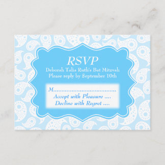 Paisley Pattern in Blue, Bat Mitzvah RSVP Kaartje