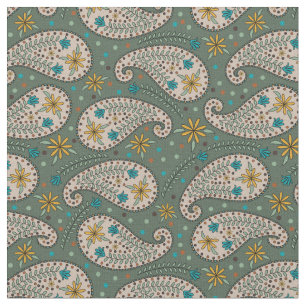 Paisley Pattern in Yellow Peacock Blue Sage Green Stof