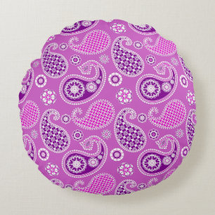 Paisley Pattern, Lila en Amethyst Paars Rond Kussen