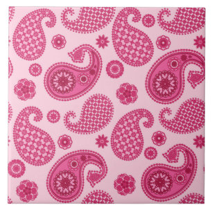Paisley Pattern, Pastel Coral Pink and Fuchsia Tegeltje