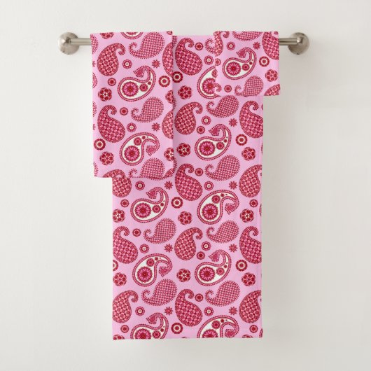 Paisley Pattern, Peppermint Pink and White Bad Handdoek (Insitu)
