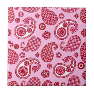 Paisley Pattern, Peppermint Pink and White Tegeltje