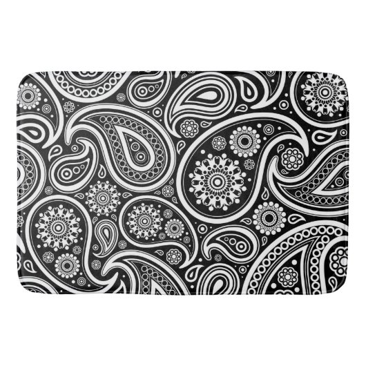 Paisley Pattern, Persian Paisley, Black and White Badmat (Voorkant)
