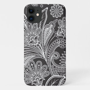 Paisley Pattern, Persian Paisley, Black and White iPhone 11 Hoesje