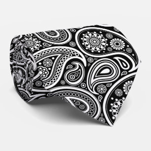 Paisley Pattern, Persian Paisley, Black and White Stropdas