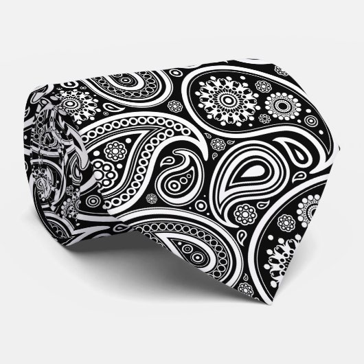 Paisley Pattern, Persian Paisley, Black and White Stropdas (Opgerold)