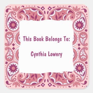  Paisley Pattern Pinks Witte Bloemen Vierkante Sticker