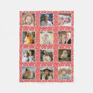 Paisley Pattern Red Custom 12 Family Photo Collage Fleece Deken