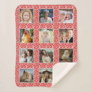 Paisley Pattern Red Custom 12 Family Photo Collage Sherpa Deken