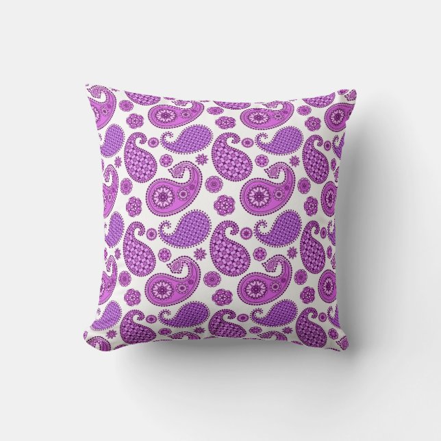 Paisley Pattern, Violet, Paars en wit Kussen (Voorkant)