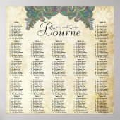 Paisley Peacock Colors Reception Seining Chart Poster (Voorkant)