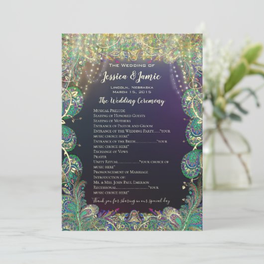 Paisley Peacock Colors Wedding Programme Programma (Staand voorkant)