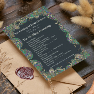 Paisley Peacock Colors Wedding Programme Programma